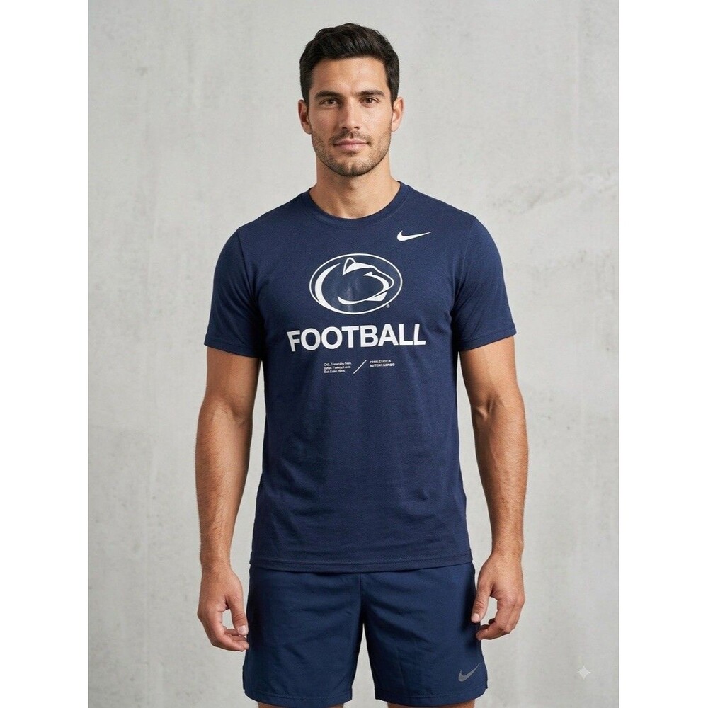 Nike Mens Medium Penn State Nittany Lions Football T-Shirt Navy Blue Graphic